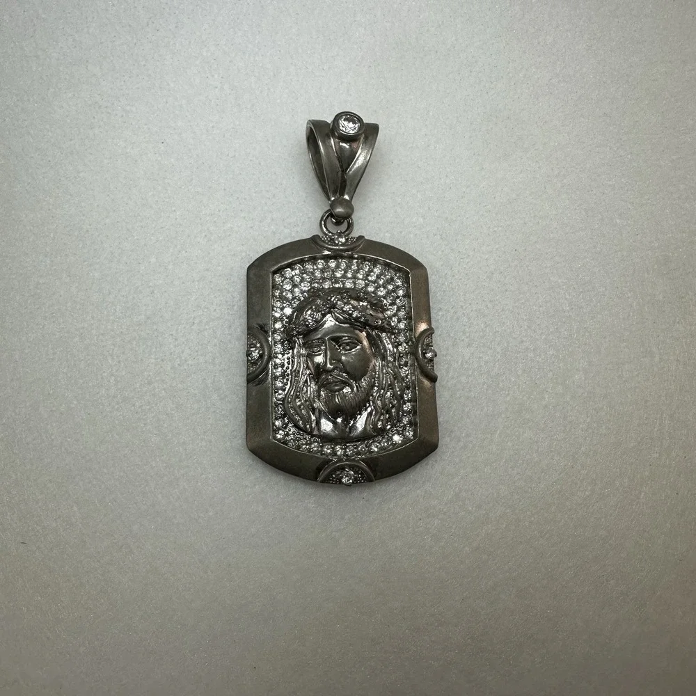Large 33g SC 925 Sterling Silver Jesus Head Pendant CZ Iced Out Religious